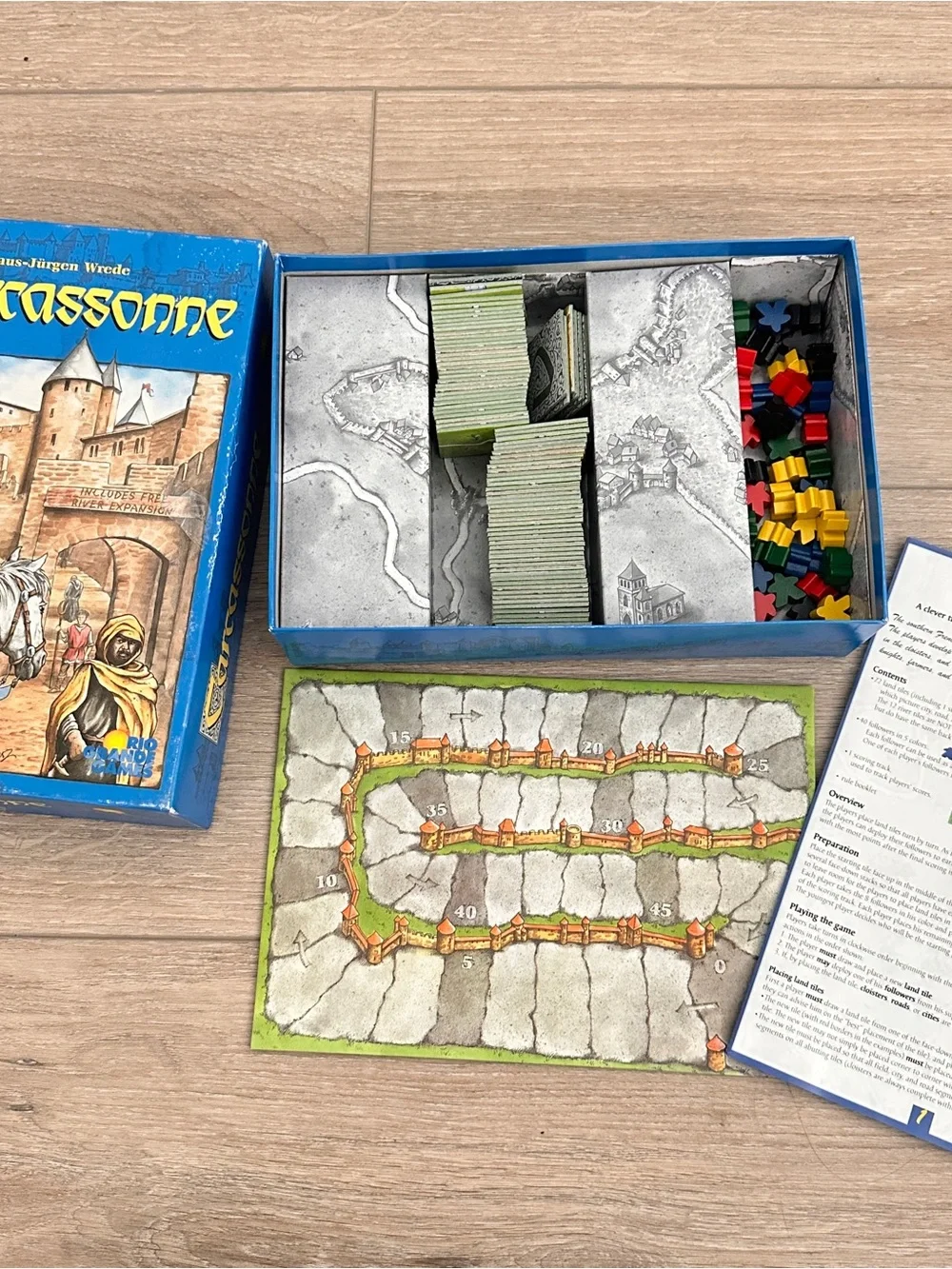 Carcassonne Board Game Rio Grande Games 2000 Includes River Expansion COMPLETE